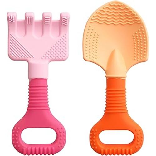 Gardening Tool Baby Teething Toys - Shovel & Rake Silicone Teethers for Babies 3-12 Months, Freezer-Safe Chew Toys for Teething Relief & Sensory Development, Ideal Stocking Stuffers & Christmas Gifts