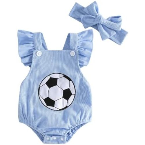 Infant Baby Girl Baseball Outfit Ruffle Sleeveless Bubble Romper Corduroy Overalls Bodysuit Newborn Summer Clothes