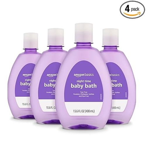 Amazon Basics Hypoallergenic Tear-Free Night-Time Baby Calming Bath, 13.6 Fl Oz (Pack of 4), (Previously Solimo)