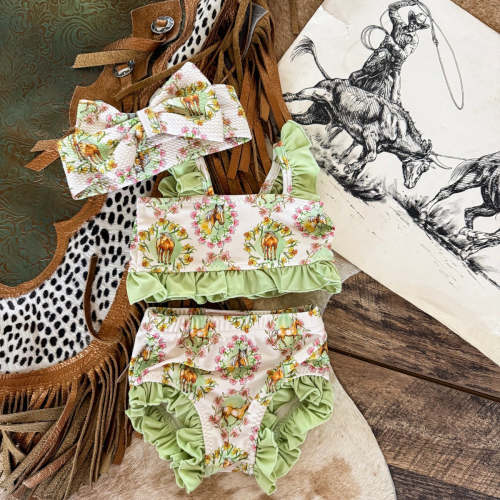 Floral Horse Spring Two Piece Ruffle Swimsuit (Minis) – theFRINGEDpineapple