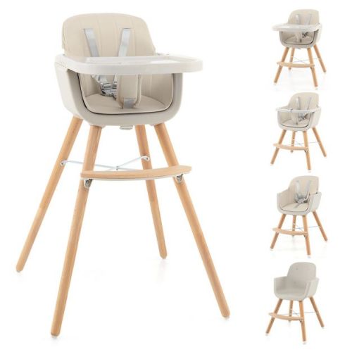 Wooden Baby High Chair with Adjustable Tray and Removable Cushion
