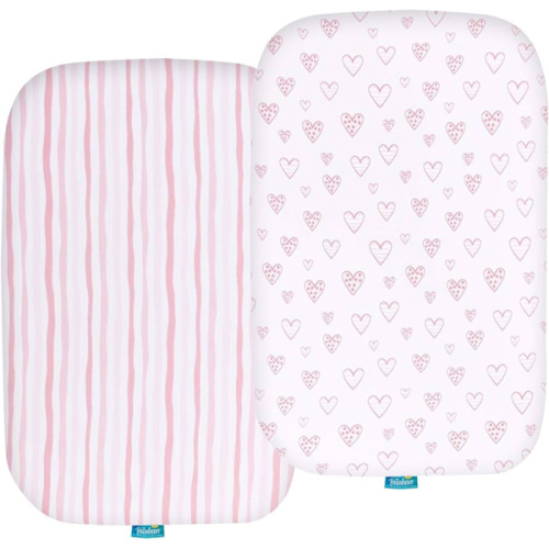 Bassinet Sheets Compatible with Baby Delight Beside Me Dreamer Bassinet, 2 Pack, Ultra Soft Bassinet Sheet for Baby, Pink Print