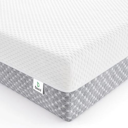 Dourxi Crib Mattress, Dual Sided Comfort Memory Foam Toddler Bed Mattress, Triple-Layer Breathable Premium Baby Mattress for Infant and Toddler w/Removable Outer Cover - White&Grey