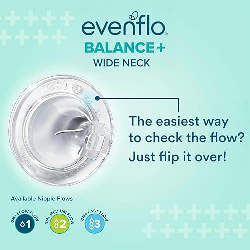 Evenflo Balance+ Glass Wide Neck Baby Bottles, Clear, 6 fl oz, 6 Pack