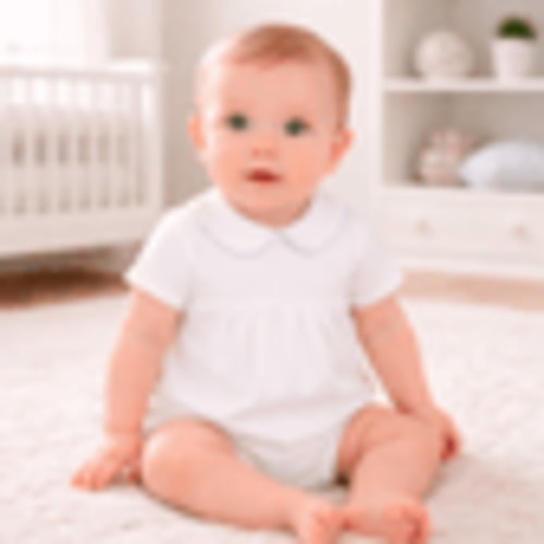 Baby Boy White Pima Cotton Bubble with Blue Trim - Magnolia Baby