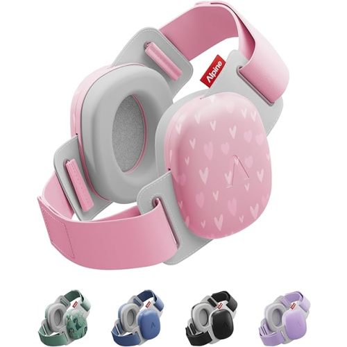 Alpine Muffy Baby Comfort - Protects Hearing for Babies and Toddlers - CE & ANSI Certified - Headband for Safe fit & Comfort - Adjustable for Ages 3-48 Months - 24dB Sound Reduction, Hearts