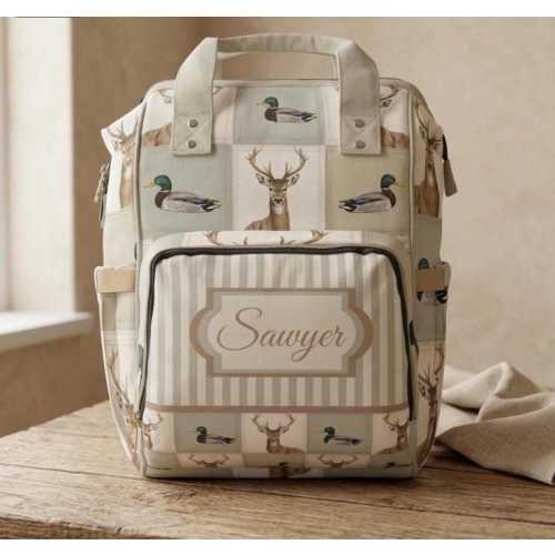 PERSONALIZED Rustic Deer and Mallard Duck Quilted Patchwork Diaper Backpack | Woodland Baby Bag