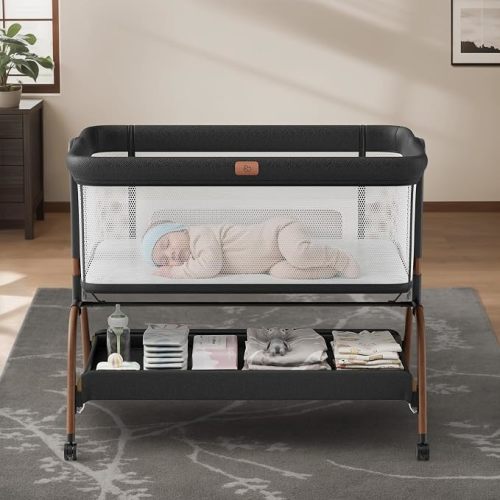 BabyBond Bassinet Bedside Crib, Stable and Secure Crib for Newborns, Beige