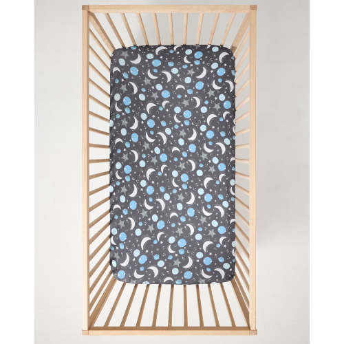 Blue To the Moon and Back Fitted Crib Sheet - Little Sleepies