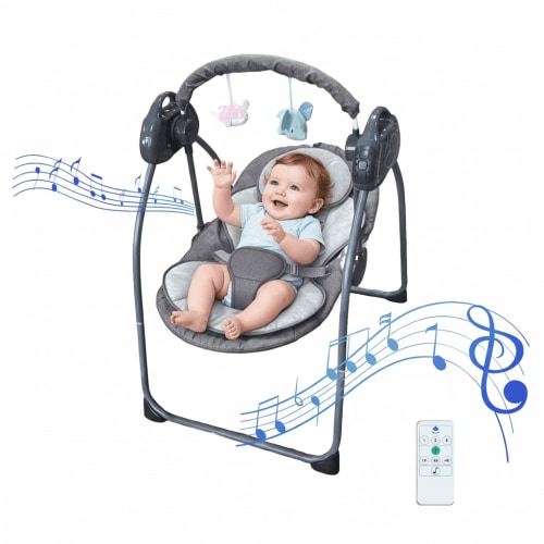 XunKA Electric Baby Swing, Portable Infant Bouncer Cradle with bluetooth Music and Remote Control,Gray.