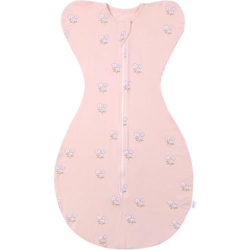Baby Transition Swaddle - Arms Up Swaddle with 2-Way Zipper - Sleep Sack 0.5 TOG Pink Small - 0-3 Months