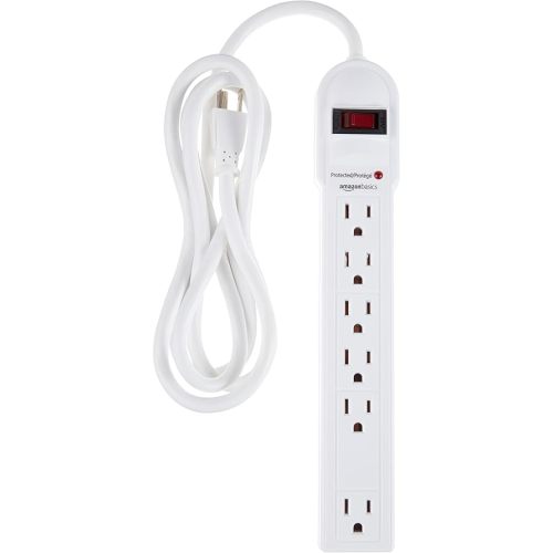 Amazon Basics Surge Protector Power Strip, 6-Outlet, 790 Joules, LED Indicator, 6ft Extension Cord, White