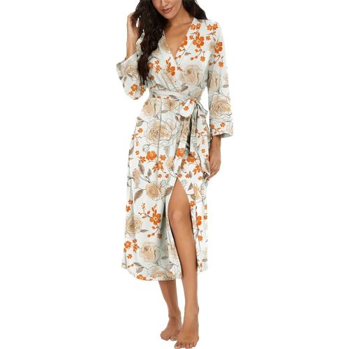 VINTATRE Women Kimono Robes Long Knit Bathrobe Lightweight Soft Knit Sleepwear V-neck Casual Ladies Loungewear