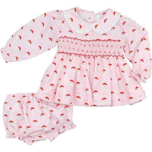 Pink Smocked Santa Diaper Set