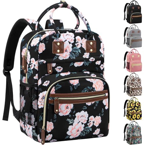 Diaper Bag Backpack Tote for Women Large Capacity with Insulated Pockets Multifunctional Diaper Bags For Baby Girl Boy Waterproof Baby Bags, Maternity Bag Black Pink Floral