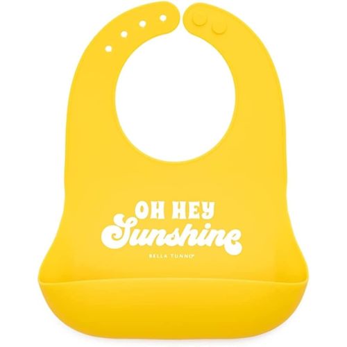 Baby Bib for Eating by Bella Tunno, Waterproof Silicone Bib with Large Food Catcher, Adjustable Fit for Babies 4-12 months & Toddlers 1-3 Years, Boys & Girls, Oh Hey Sunshine