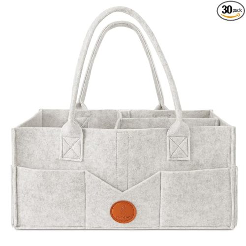 Maliton Baby Diaper Caddy, Car Organizer with Handle, Felt Diaper Caddy for Baby Boy Girl, Changing Table Organizer for Baby Stuff, 16" x 10" x 7" Baby Organizer for Nursery (White)