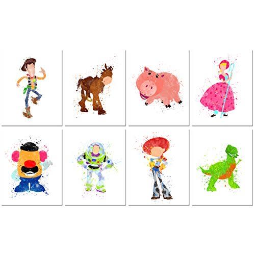 Toy Story Wall Art, Woody and Buzz Lightyear Posters, Colorful Toy Story Room Decor, Nursery and Bedroom Decorations, Movie Prints - Unframed Set of 8 (8x10")