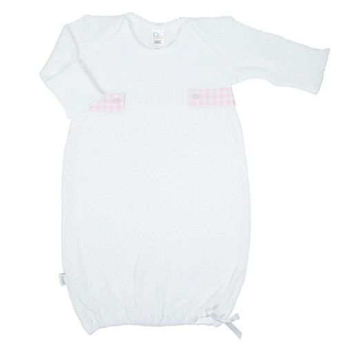 Paty Knit Overlap Shoulder Gown with Gingham Trim