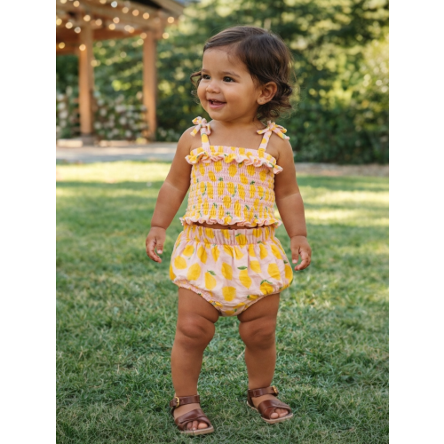 Lemon Sorbet / Muslin Smocked Ruffle Top & Bloomer