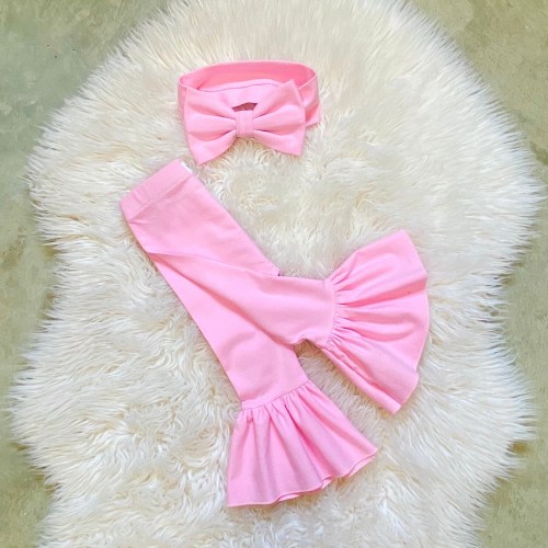 baby girl pink flare bell pants and matching bow headband, newborn baby pink bell pants, boho style pants, retro baby girl outfit, bow