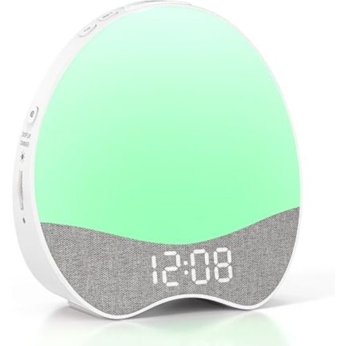 Ok to Wake Alarm Clock for Kids, Sleep Trainer with Night Light, Sound Machine,Dimmable Fabric Display, 21 Soothing Melodies, Wake-Up Timer, Child Lock, for Kids’ Bedroom