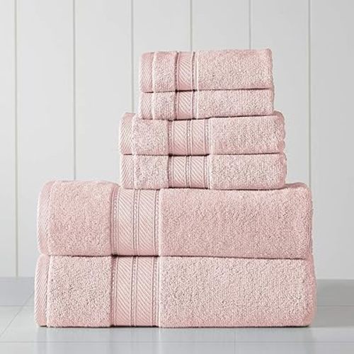 Modern Threads - Spun Loft 6-Piece 100% Combed Cotton Towel Set - Bath Towels, Hand Towels, & Washcloths - Super Absorbent & Quick Dry - 600 GSM - Soft & Plush, Blush