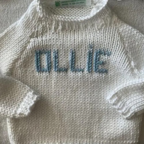 White  Newborn 0/3, 3/6, 6/9 month-or Natural Cotton Sweaters -Big Single-Letter, Name etc