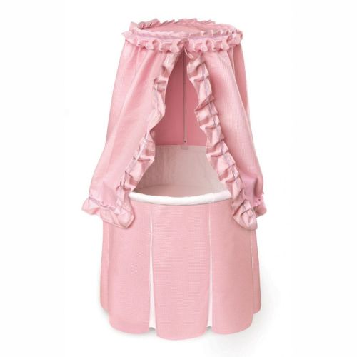 Badger Basket Empress Round Baby Bassinet with Canopy - Pink Bedding with White Pleats
