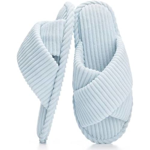 GOEWY Slippers for Women with Memory Foam Open toe House Bedroom Shoes | Crossbands Cozy Corduroy Slides,Non Slip Lightweight Sole,Indoor and Outdoor,Machine-washable,Gift for Womens