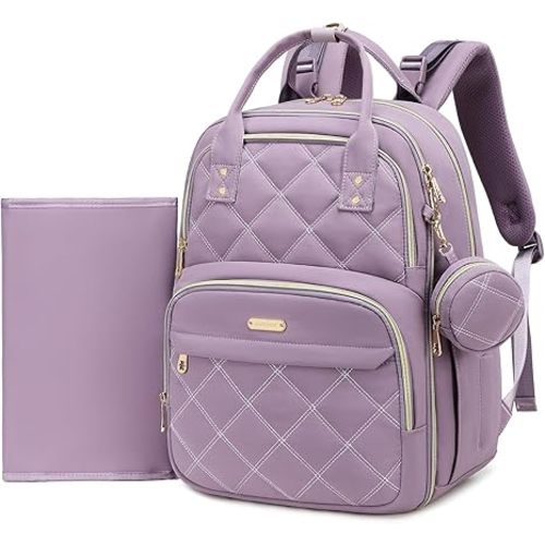 Large Diaper Bag Backpack with Changing Pad & Pacifier Case, Purple | Multi-functional lightweight waterproof maternity & toddler travel backpack. Insulated, wet/dry pocket & stroller straps