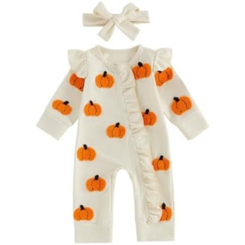 Newborn Baby Girl Clothes Ribbed Ruffle Romper Long Sleeve Zipper Onesie Jumpsuit Coming Home Outfit Girl