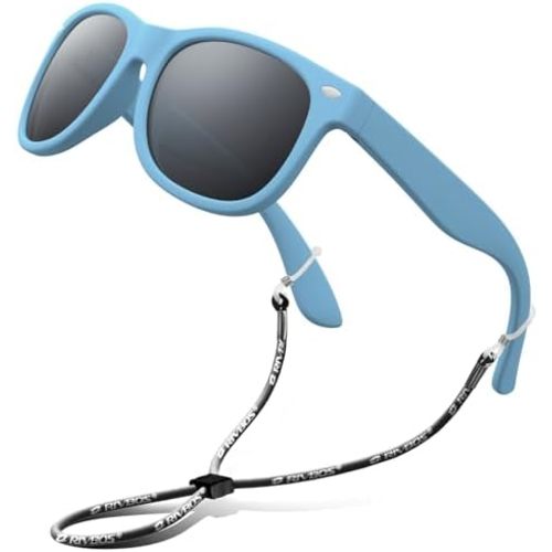 RIVBOS Kids Sunglasses Polarized UV Protection Flexible Rubber Glasses Shades with Strap for Boys Girls RBK004
