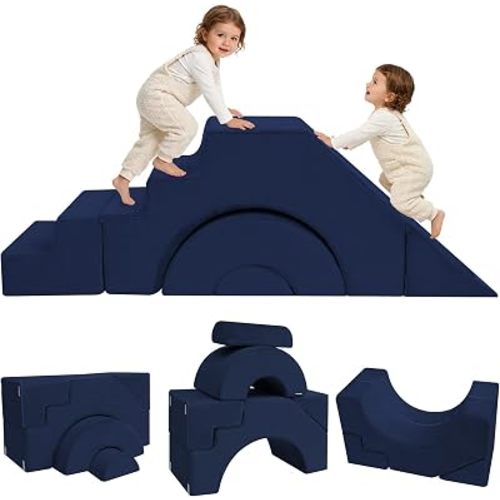MeMoreCool Kids Sofa with Slide & Stair, Convertible Foam Couch, Navy