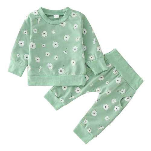 Kwasome Spring Outfits For Girls 2024 Baby Blanket Baby Print Flower Autumn Dinosaur Long Sleeve Pants Sleepwear Set Clothes Baby Clothes Girls 6-9 Months Green