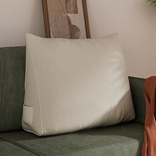 WOWMAX Back Pillow for Bed Sitting up-Bed Wedge Pillow Back Support Pillows for Bed & Sofa Couch, 85% Linen 15% Cotton Blend, Natural Color