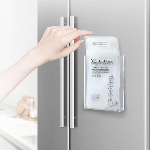 Space Saving 4" Wide Breastmilk Storage Bag Organizer for New Moms, Empty Breastmilk Storage Container for Fridge, Breast Milk Bag Holder with Paste or Screw Mount