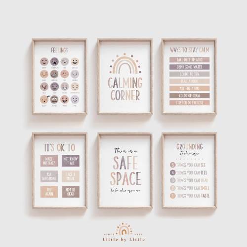 Calming Corner Posters: Neutral Watercolor Prints, Safe Space (Digital Download)