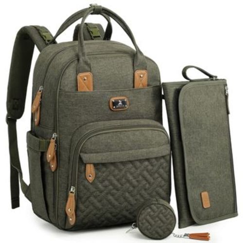 Dikaslon Diaper Bag Backpack with Portable Changing Pad, Pacifier Case and Stroller Straps, Army Green