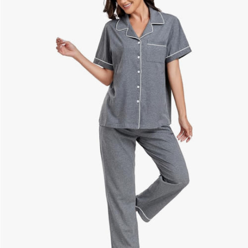 EA'S SECRET Womens 100% Cotton Pajama Sets Short Sleeve Shirt and Pajama Pants Soft Sleepwear Button Down Pjs for Women