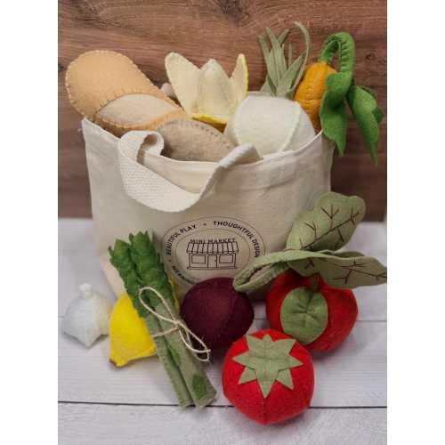 Felt Farmers Market Play Food Set: Handmade Montessori Toy with Tote