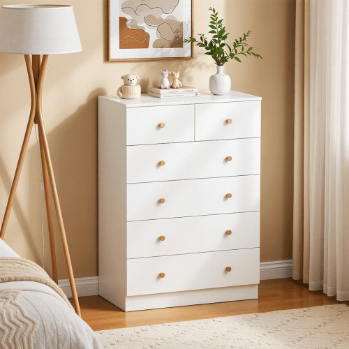 Capri White 6 Drawer Dresser, Modern Nightstand, Storage Wide Chest of Drawer, Wooden Dresser Storage Cabinet for Adults, Bedroom Living Room Furniture