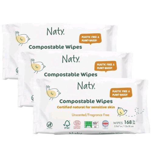 Unscented Compostable Wet Wipes - Naty 3-pack