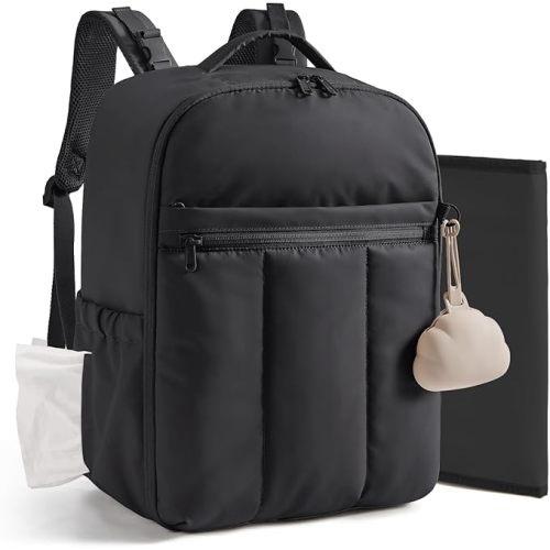 BAGSMART Diaper Backpack with Insulated Pockets & Changing Pad,Black