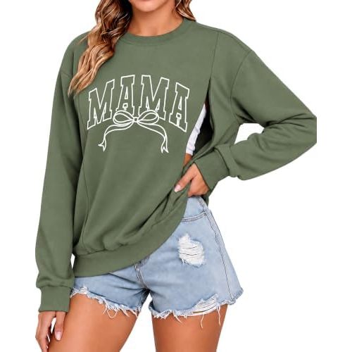 Maternity Nursing Sweatshirts for Breastfeeding Women Mama Zipper Tops