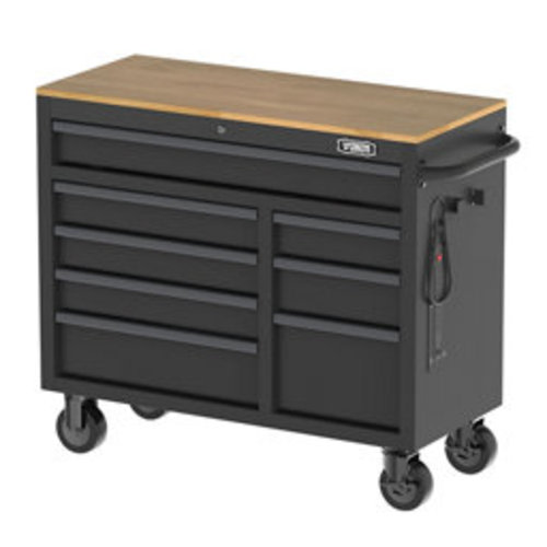 Tractor Supply 42 in. 8-Drawer Mobile Wooden-Top Tool Cabinet, Black