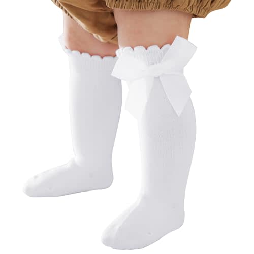 Baby Knee High Socks Newborn Ruffle Bow Socks Infant Long Sock Toddler Girls Uniform Stockings