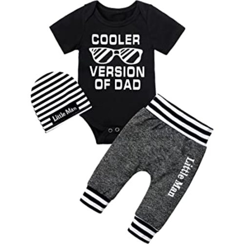 Fommy Newborn Baby Boy Clothes New to The Crew Letter Print Romper+ Pants+Hat 3PCS Outfit