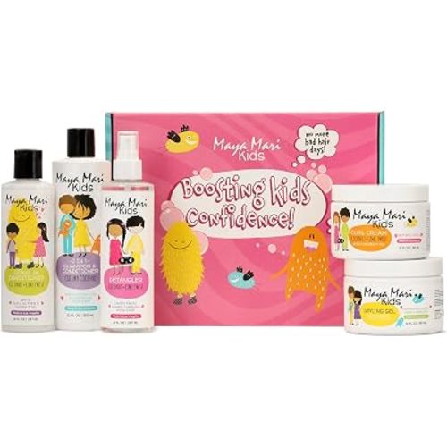 MAYA MARI Kids Hair Care Set, 5 Piece Kit for Ages 2-13, 2-in-1 Shampoo and Conditioner, Detangler Spray, Leave-In Conditioner, Curl Cream and Styling Gel, Coconut Lime Twist, 52 fl oz Total