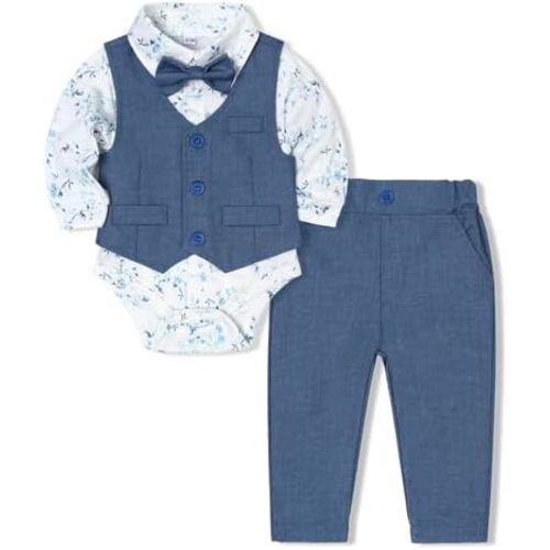 Baby Boy Suit Set Infant Tuxedo Formal Outfit Shirt Vest Pants Bow Tie Wedding Baptism Birthday Party